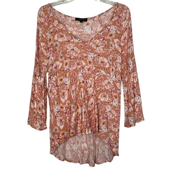Rachel Zoe High Low Floral Boho Blouse with Bell Sleeves Size Small - Picture 1 of 11